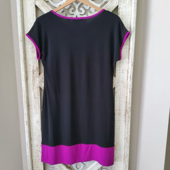 MSK Women's Petite Short Sleeve Shift Midi Dress in Black & Purple - Picture 7 of 7